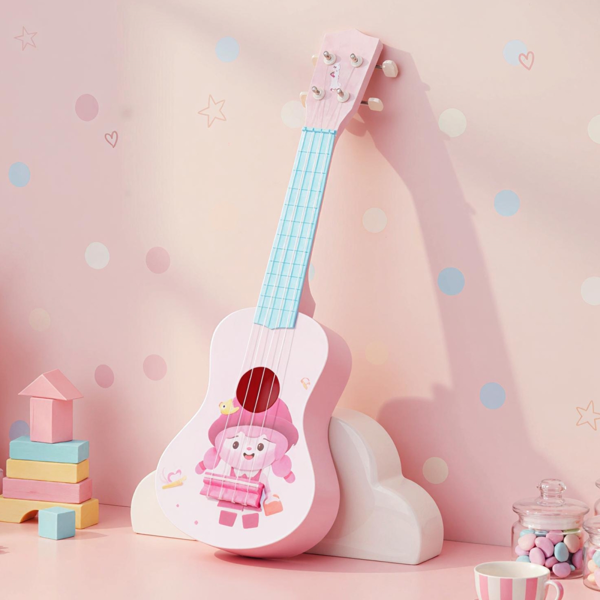 UY10262 21 in. Children Mini Ukulele with 4 Nylon Strings & 12 Frets - Pink & Light Blue