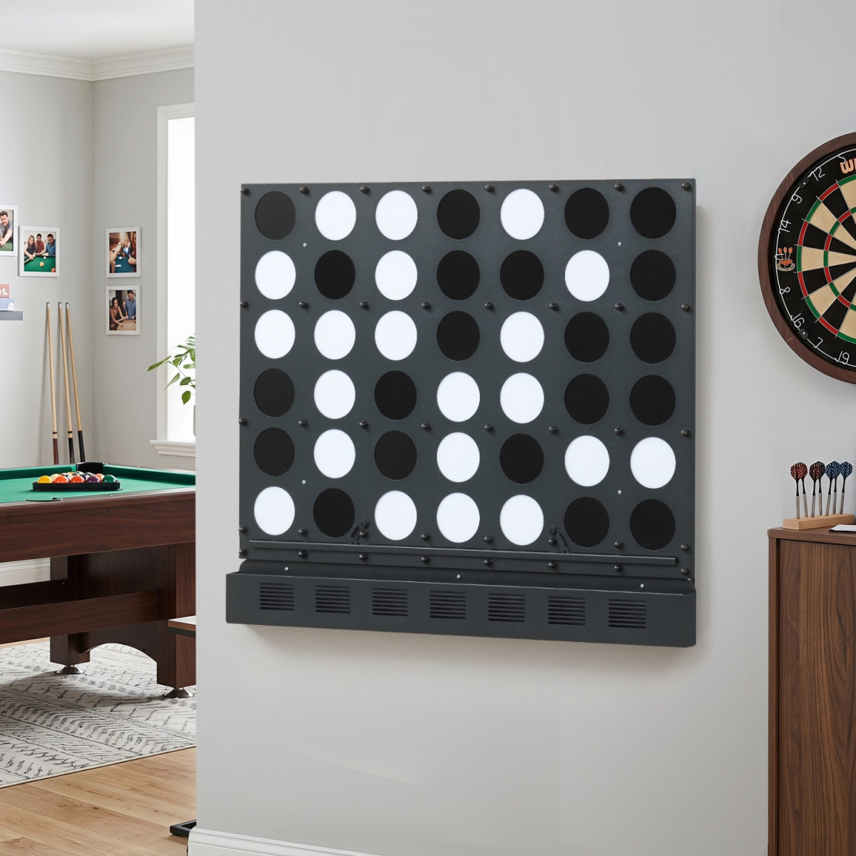 UY10285DK Wall-Mounted Jumbo 4-in-A-Row Game with Acrylic Discs - Black