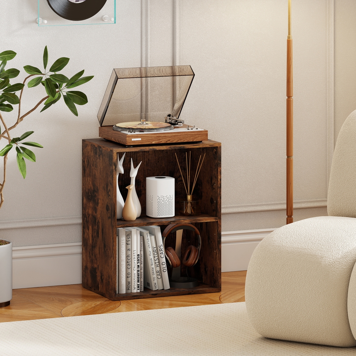 CB11052CF 2-Cube Bookcase Floor Standing Open Bookshelf with 5-Position Adjustable Shelf - Brown