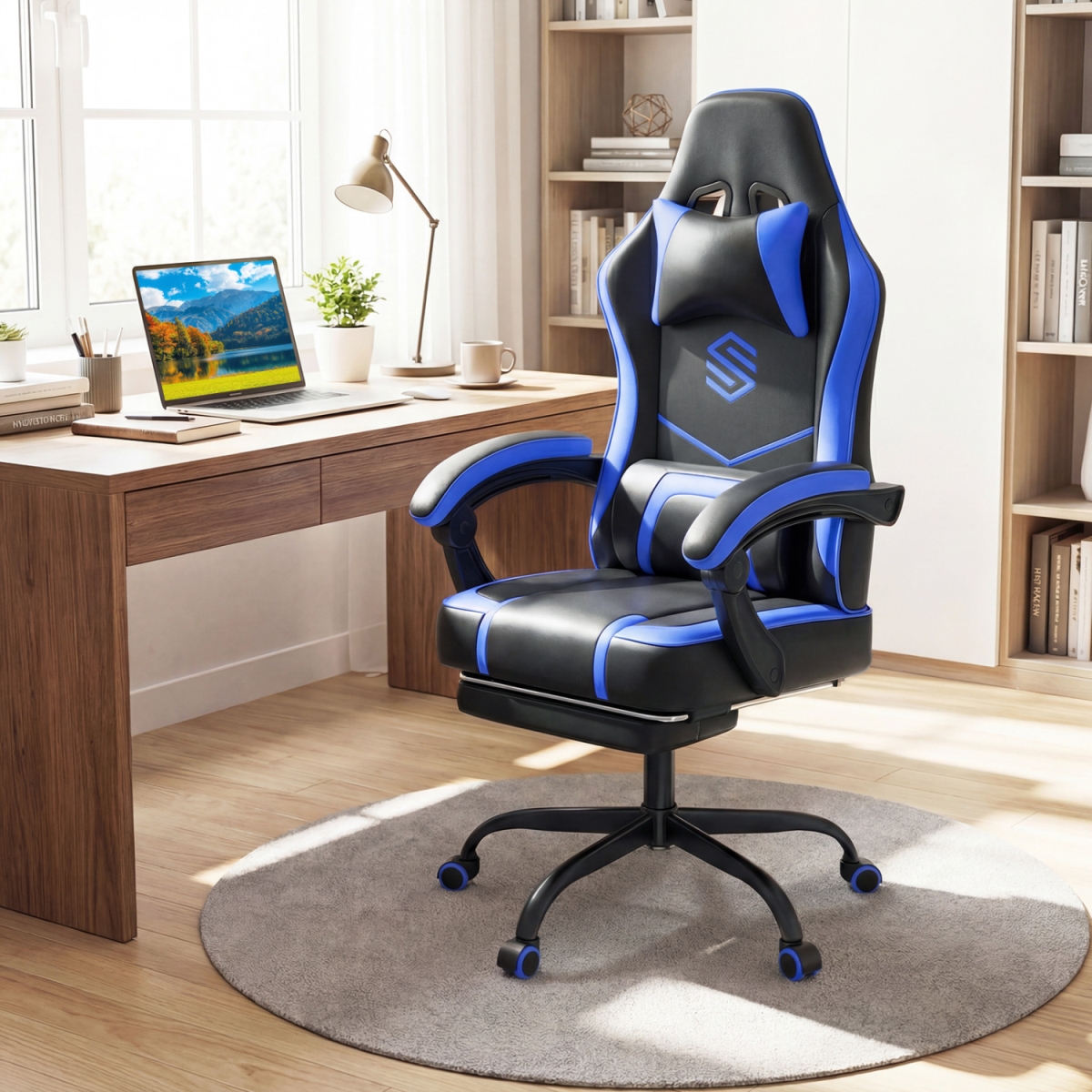 CB11074NY Gaming Chair Height Adjustable Computer Chair with Headrest Ergonomic Office Task Chair - Navy