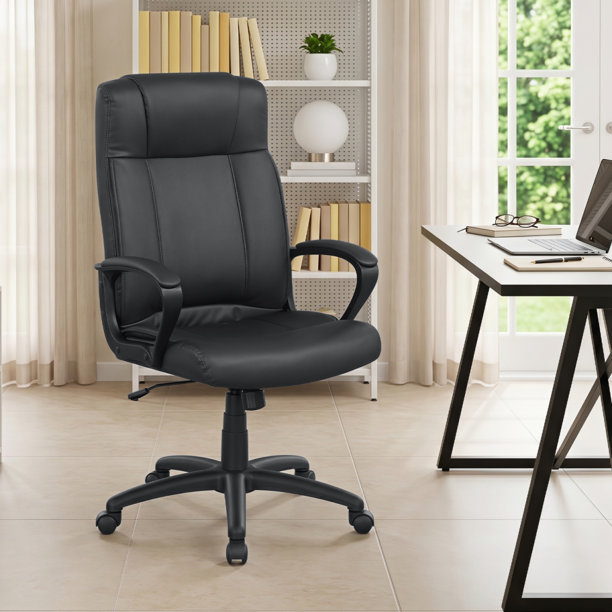 CB11131DK Faux Leather Office Chair Computer Desk Chair with Rocking Function - Black
