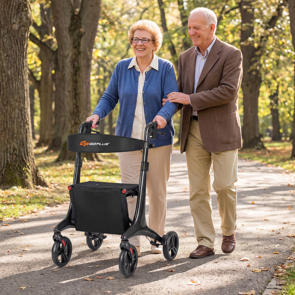 JH10029DK Foldable Rollator Rolling Walker with Seat for Seniors - Black