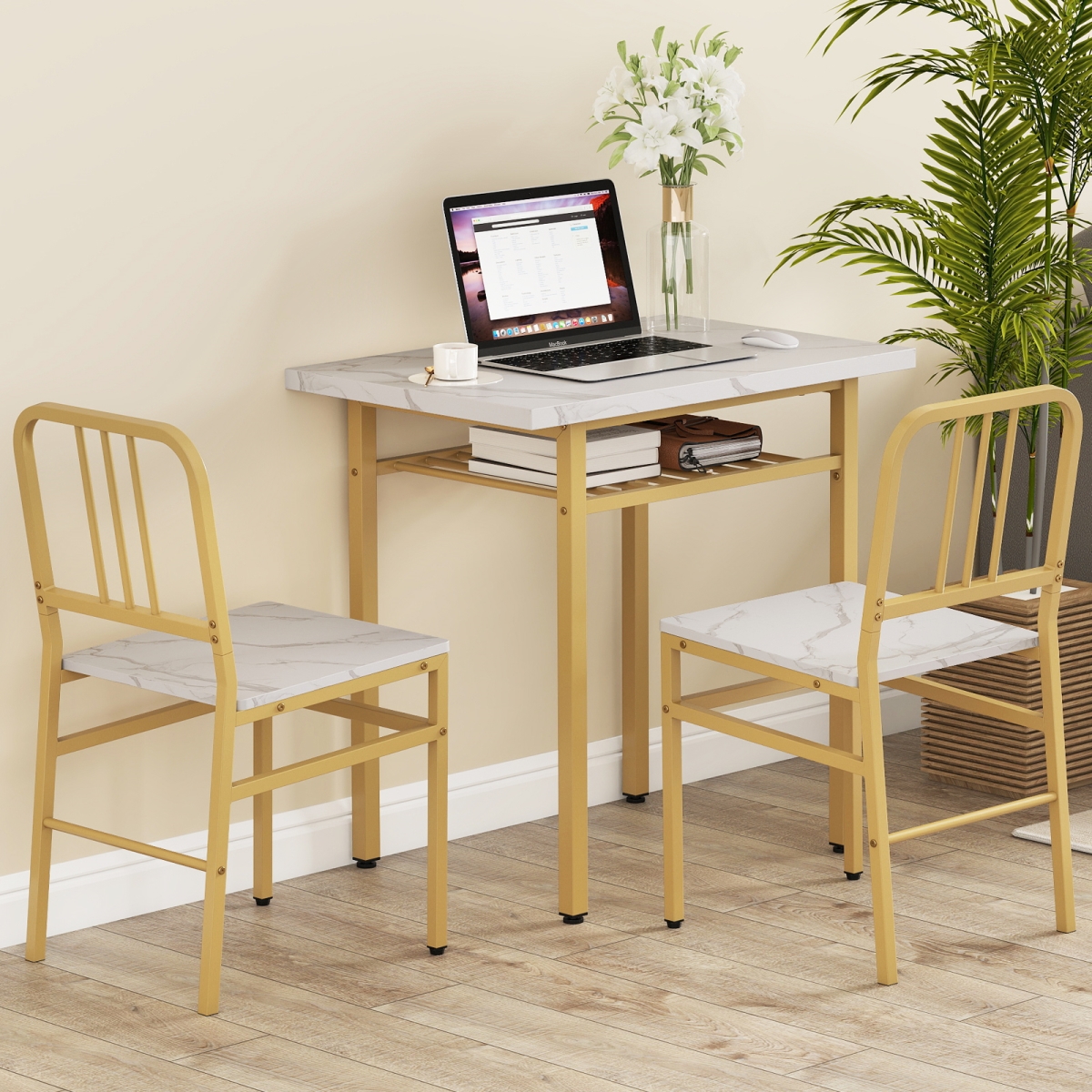 JV12326WH Dining Table Set with Rectangular Kitchen Table & 2 Chairs - White - 3 Piece