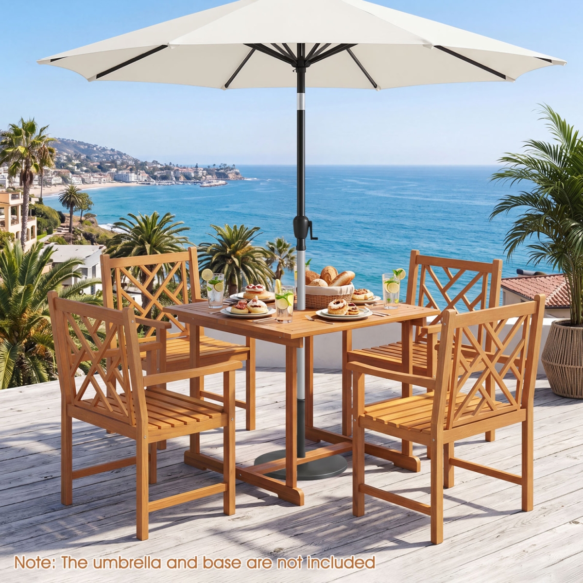 HW76156-2-HW74768-2 Square Patio Dining Set for 4 with Acacia Table & Armchairs for Outdoor - 5 Piece