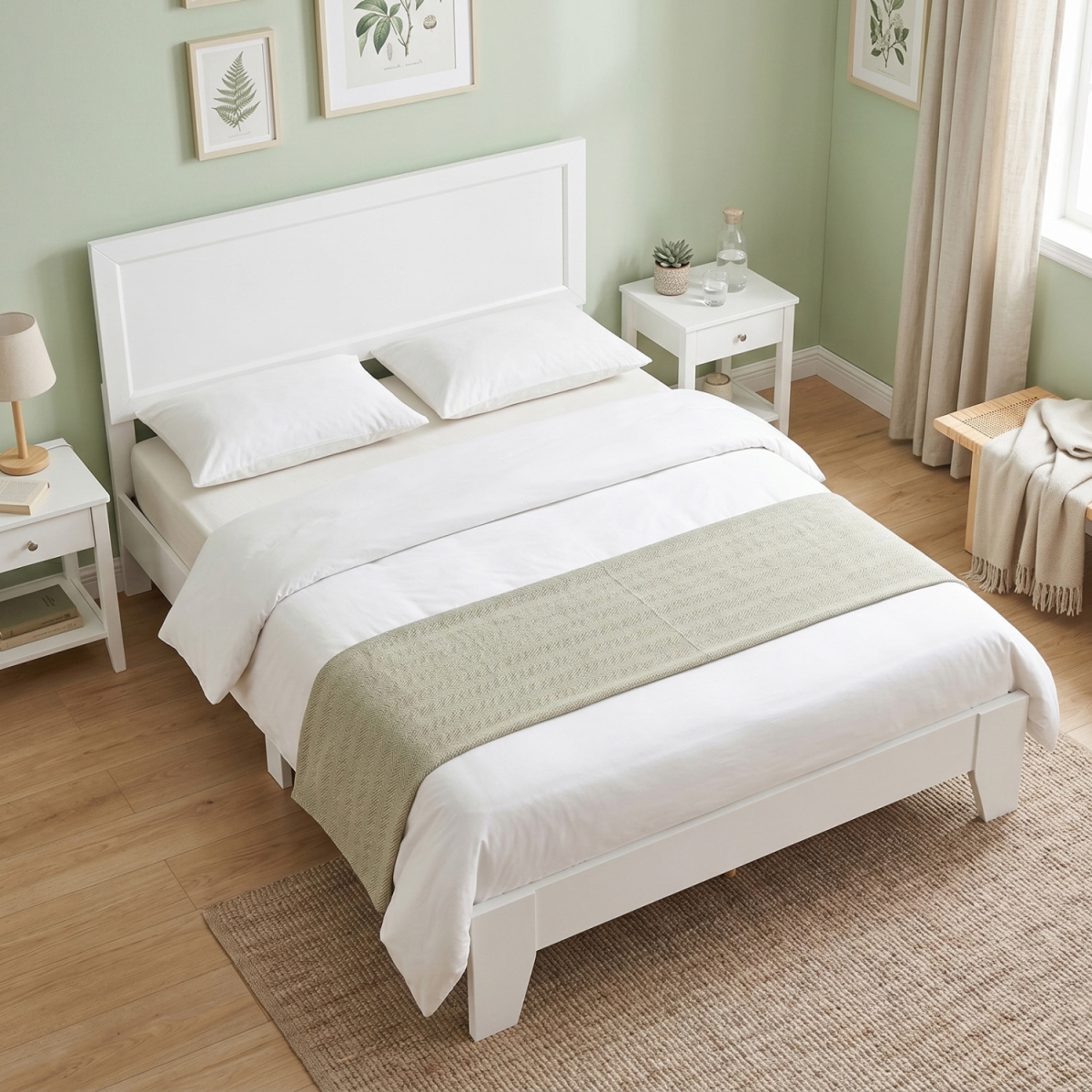 HU11404BS-Q Modern Bed Frame with Headboard - White - Queen Size