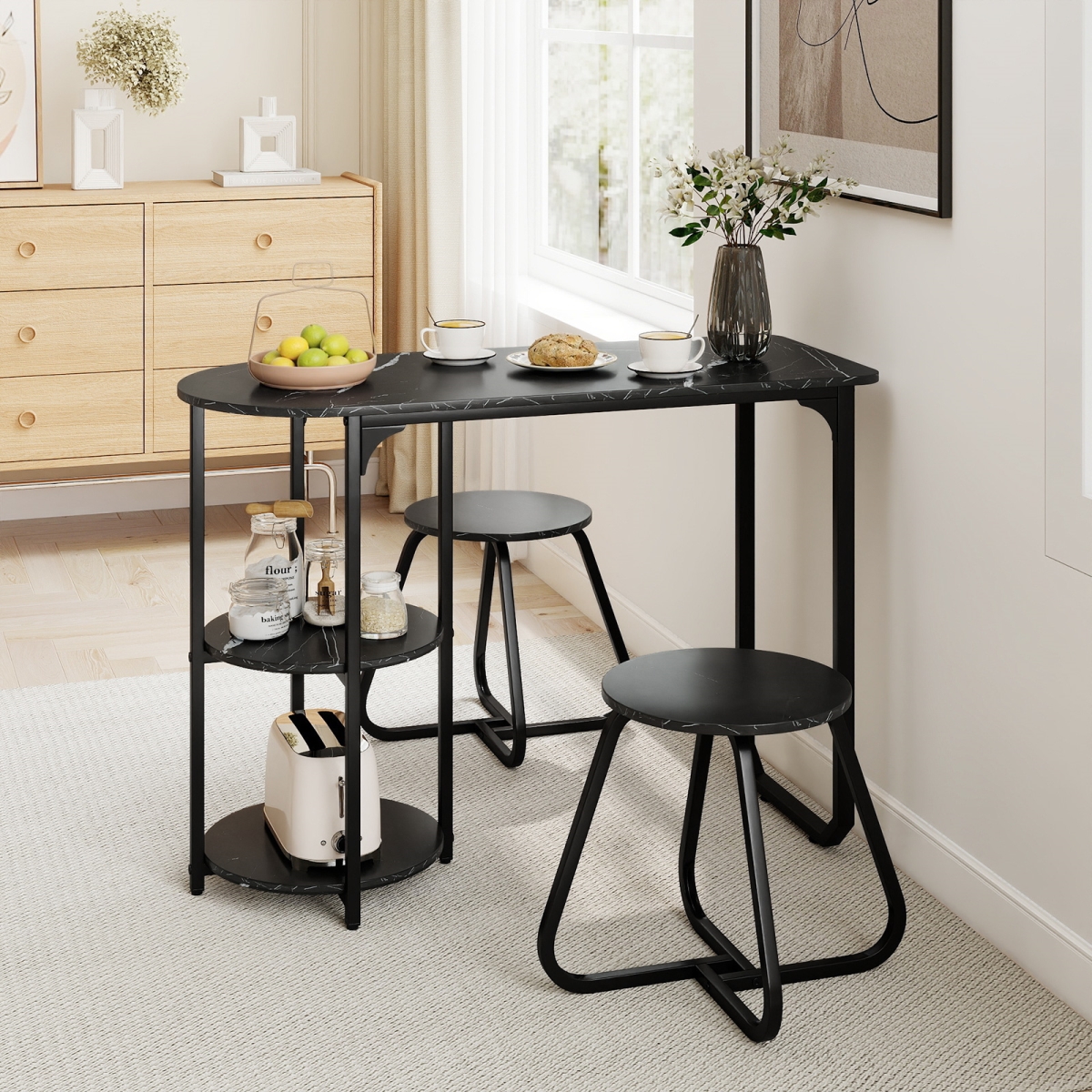 KC59193DK Industrial Dining Table Set for Small Space - Black - 3 Piece