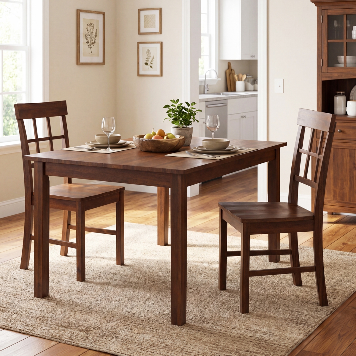 KC59334BN-2 Rubber Wood Dining Chairs with High Backrests - Brown - Set of 2