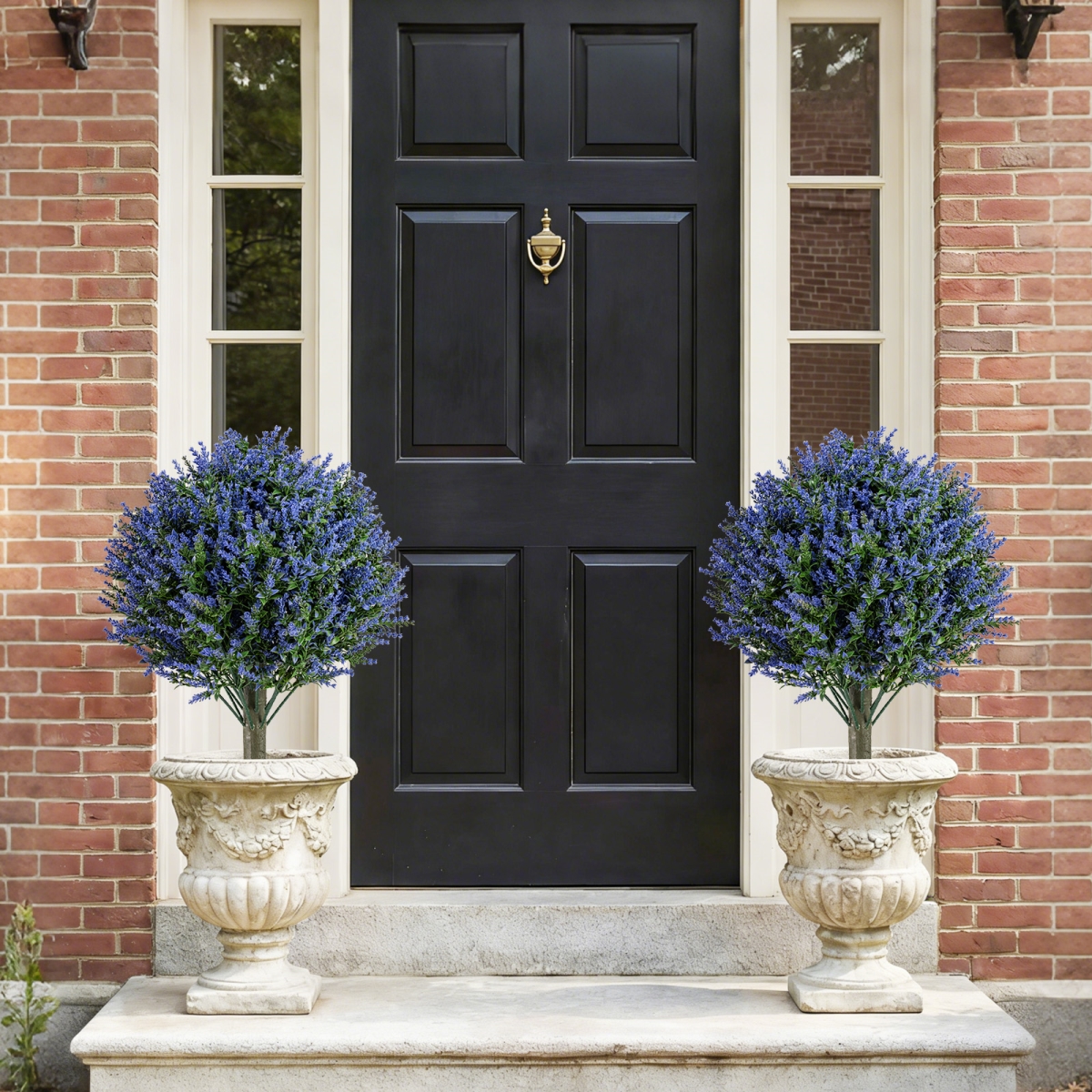 HZ10469-2 Artificial Lavender Topiary Ball Trees with Ground Spikes - Purple & Green - Set of 2