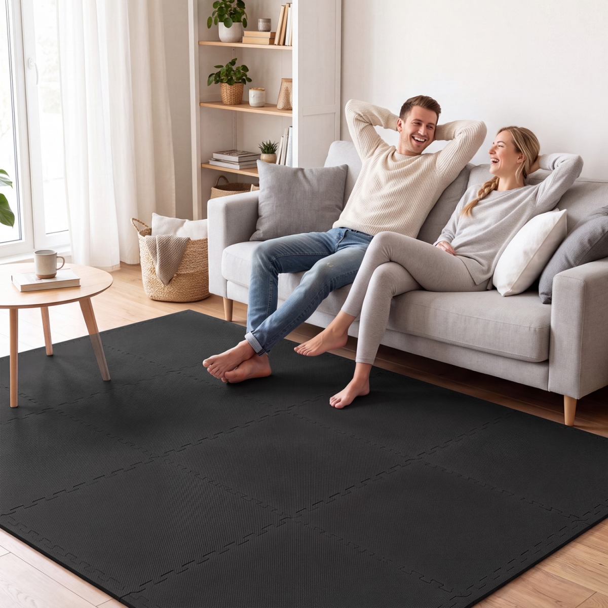 HZ10635DK-24 Non-Slip Protective Interlocking EVA Foam Floor Tiles Mat - Black - Pack of 24