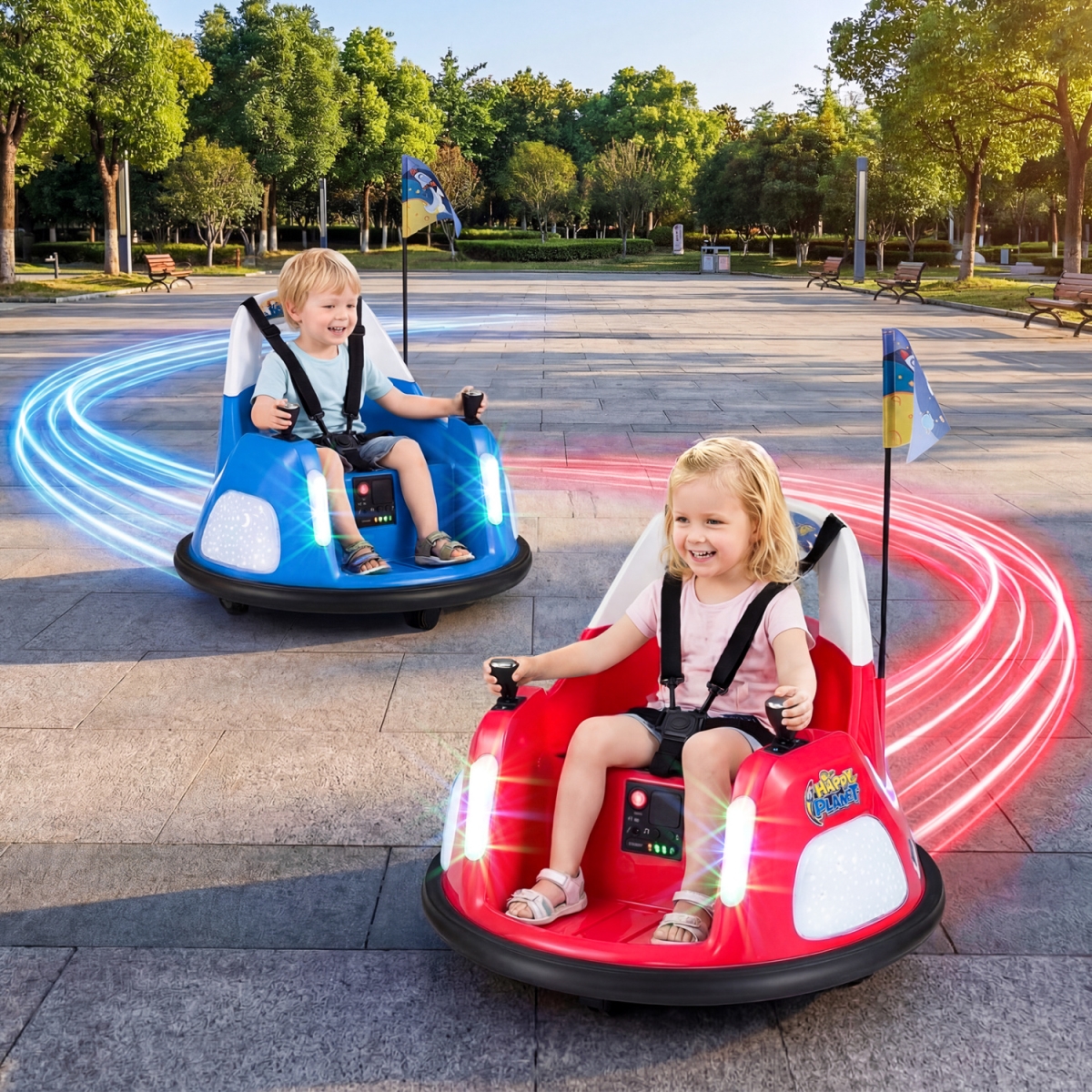 TQ10452US-RE 12V Kids Ride on Bumper Car with Remote Control & Flashing Lights - Red