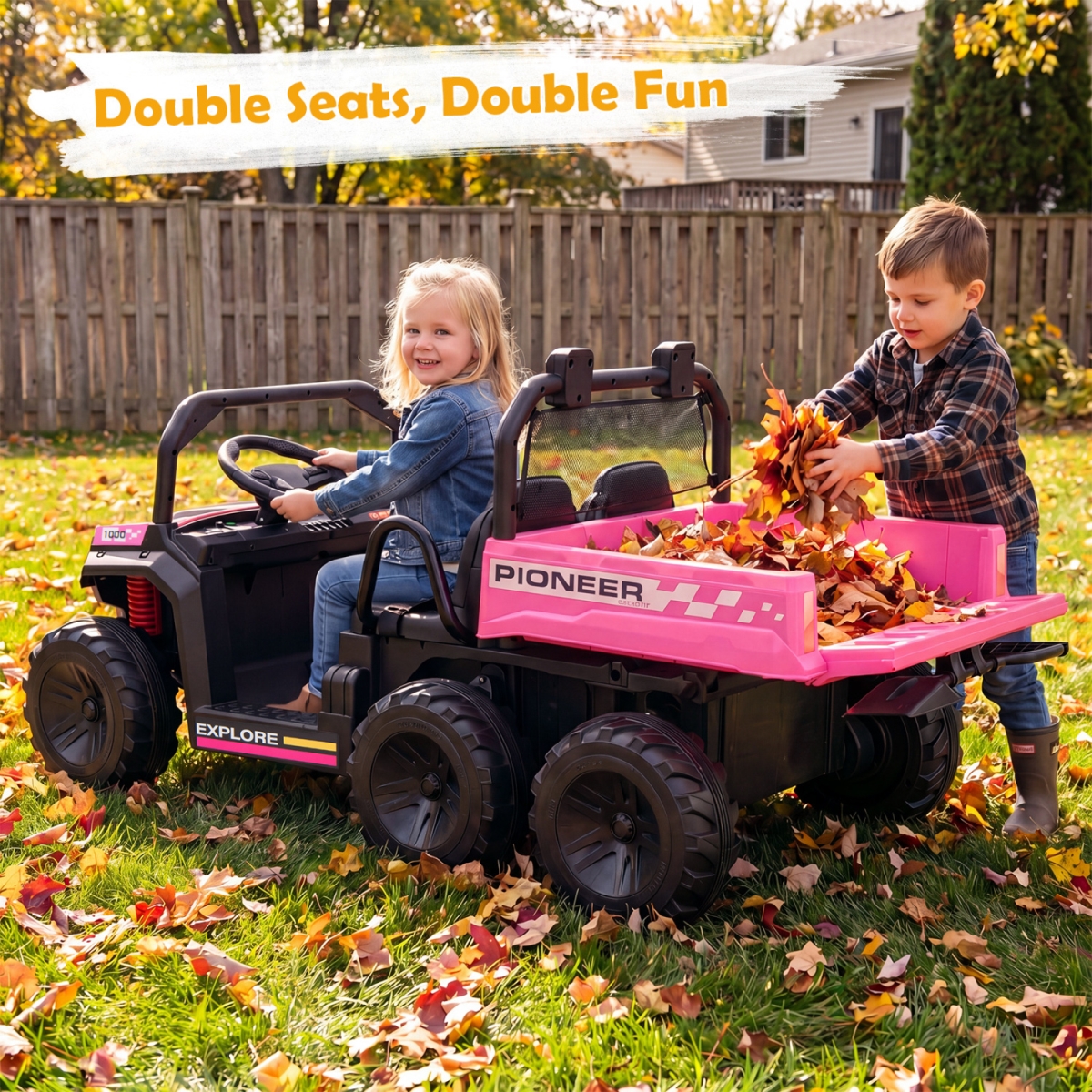 TQ10543US-PI 24V 2-Seater Kids Ride on Dump Truck 4WD with Electric Dump Bed & Lights - Pink