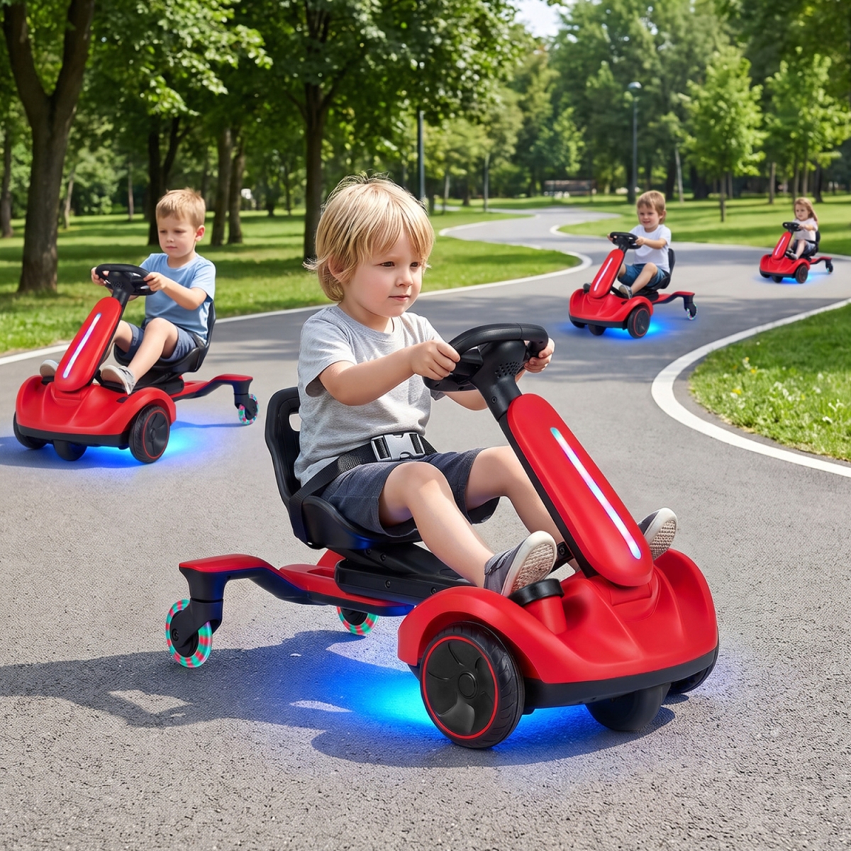 TQ10555US-RE 6V Ride-on Drift Car with Lights & Adjustable Seat - Red