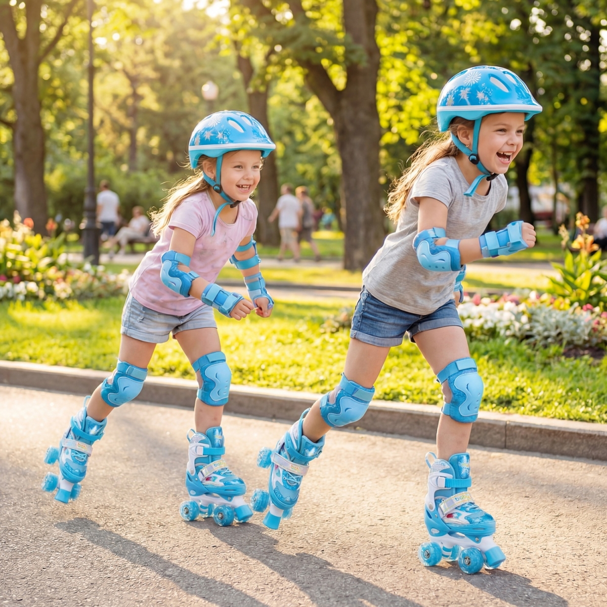 TS10385NY Adjustable Kids Roller Skates with Light-Up Wheels for Toddler Aged 5-7 - Blue - Small