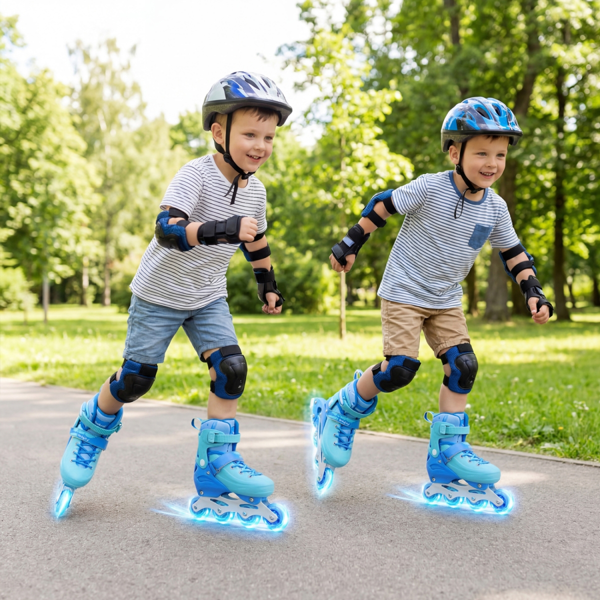 TS10415BL 4-Size Adjustable Light-Up Inline Skates for Toddlers Ages 5-7 - Blue