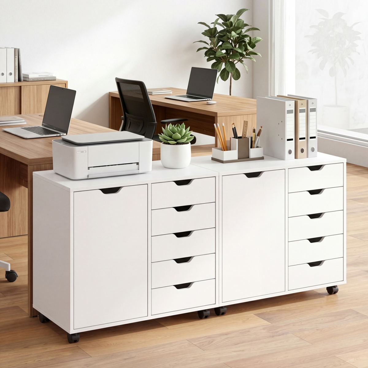 JV14170WH 5 Drawer Storage Cabinet on Wheels with Adjustable Shelf - White