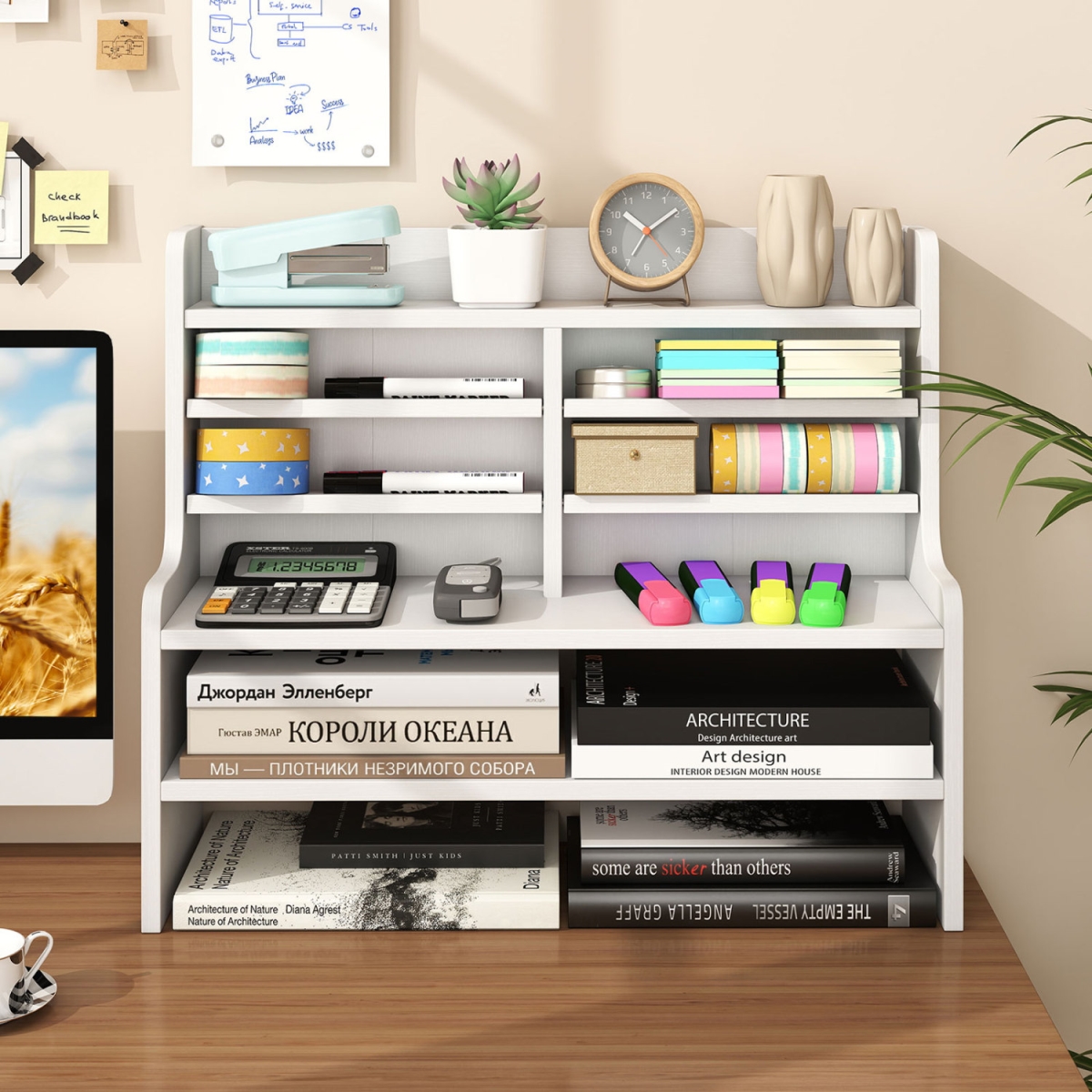 JZ10497WH 6-Tier Compact Storage Rack with 4 Removable Shelves for Small Spaces Home Office - White
