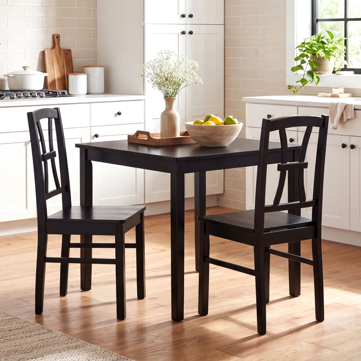 KC59769DK-2 400 lbs Capacity Dining Chair with Cross Backrest & Rubber Wood Frame - Black - Set of 2