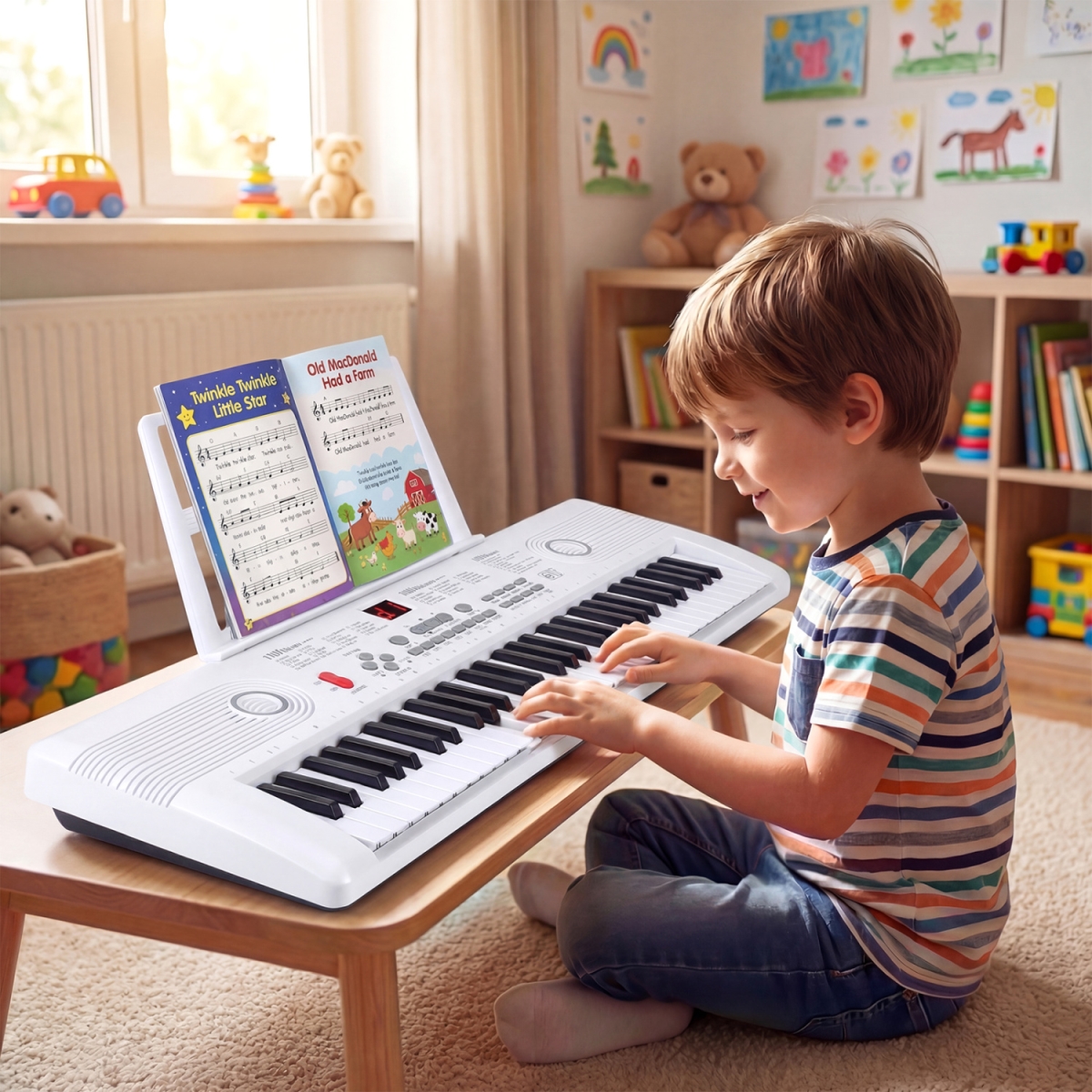 MU10116US-WH 61 Key Electric Portable Digital Keyboard Piano for Beginner - White