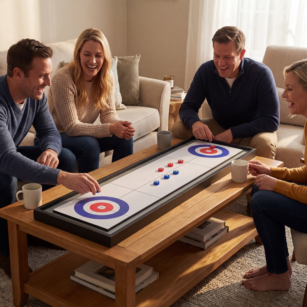 UY10207 Shuffleboard & Curling 2 in 1 Board Game Portable 2-Sided Tabletop Shuffle Board Game - Multi Color