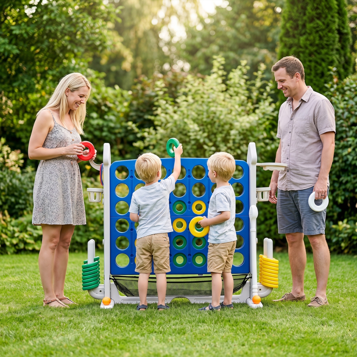 UY10314GR 4-in-1 Height Adjustable Row Connect Game with Mesh Net & Carrying Bag - Blue