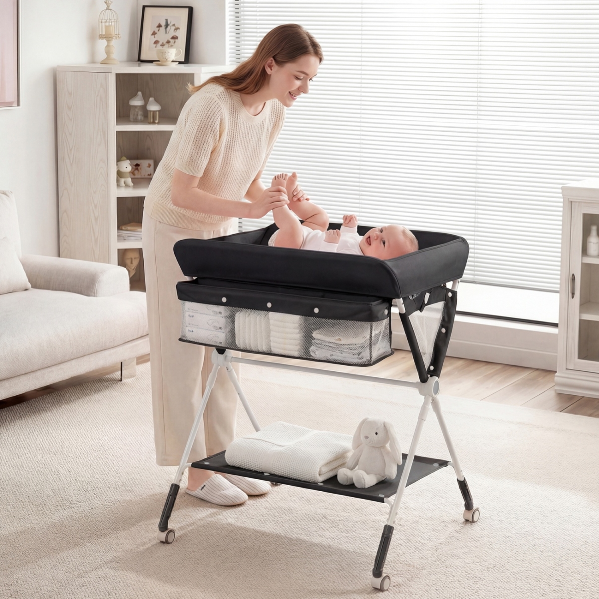 AC10044BK Portable Baby Changing Table with 3-Level Adjustable Height - Black