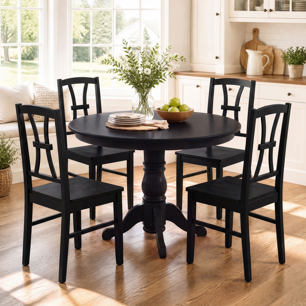 2-KC59769DK-2 400 lbs Capacity Dining Chair with Cross Backrest & Rubber Wood Frame - Black - Set of 4
