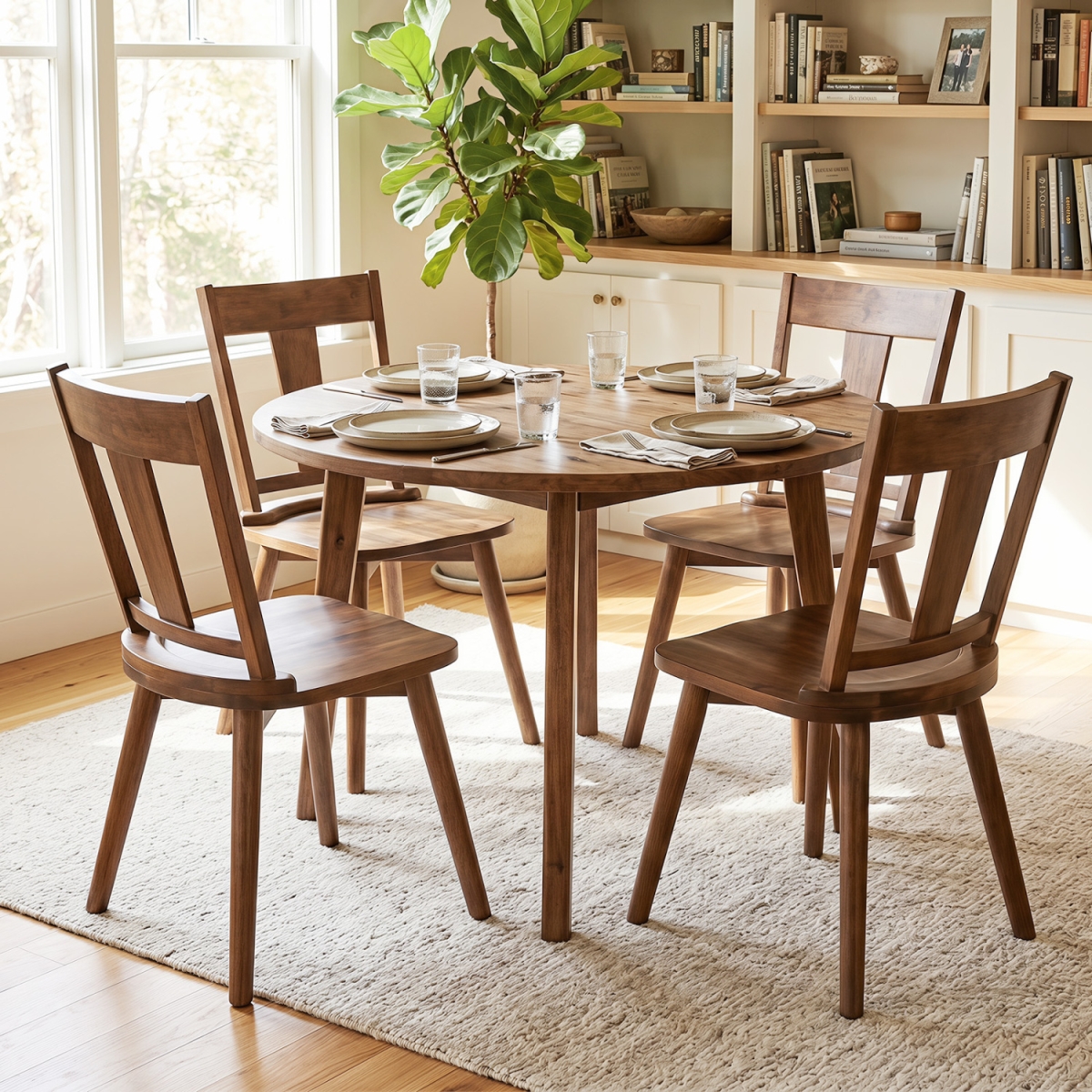 2-KC59349WN-2 Dining Chairs with Solid Wood Backrest for Kitchen Dining Room - Walnut - Set of 4