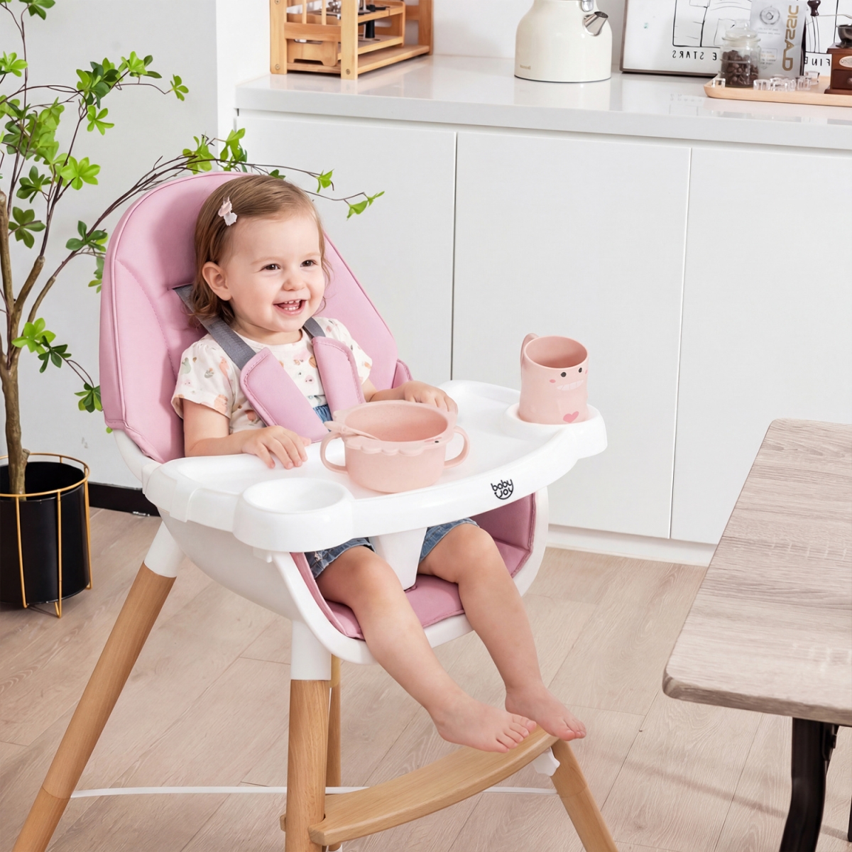 AD10086PI Baby High Chair with Dishwasher Safe Tray - Pink