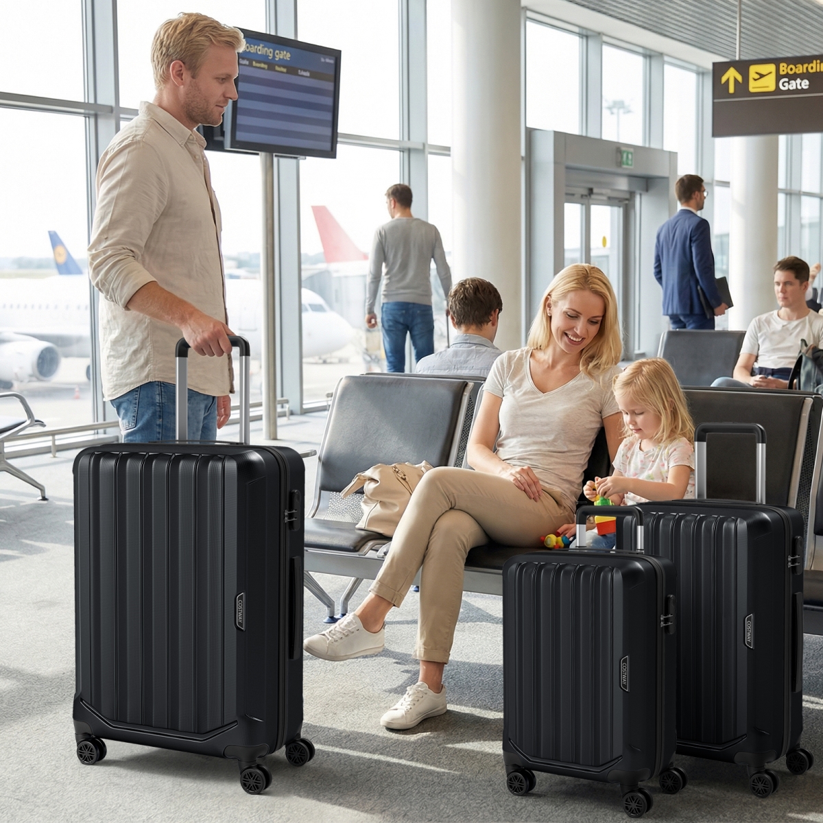 BL10021DK 20-24-28 in. Lightweight Hard-Side Luggage Set with 3-Digital Lock - Black - 3 Piece