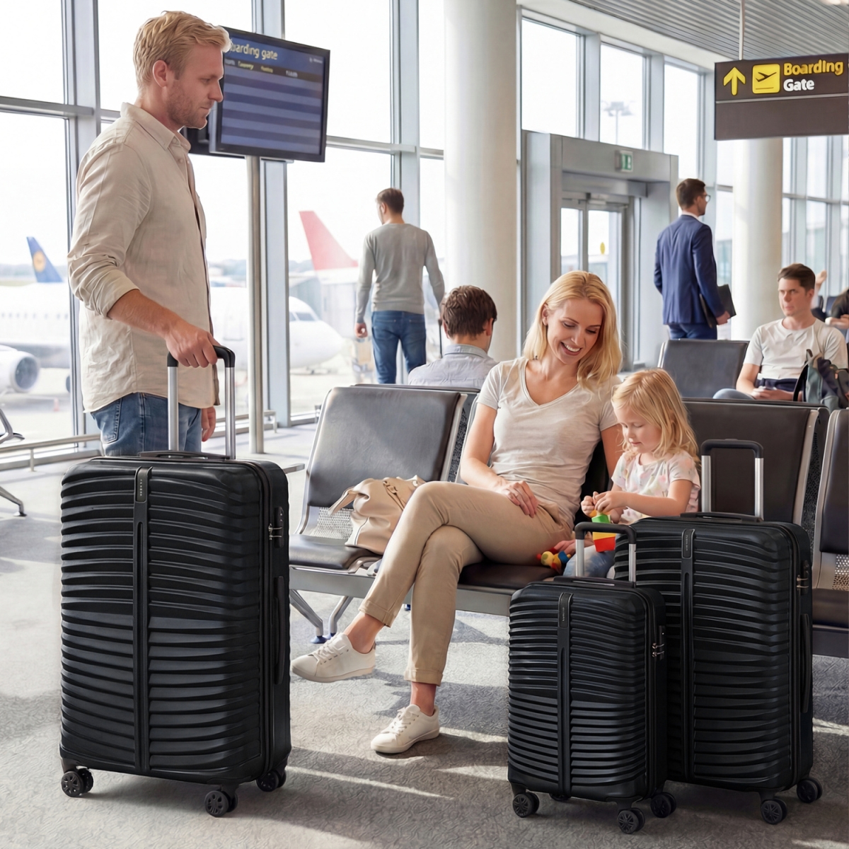 BL10023DK 20-24-28 in. Lightweight Hardside Luggage Set with 8-Spinner Wheels - Black - 3 Piece