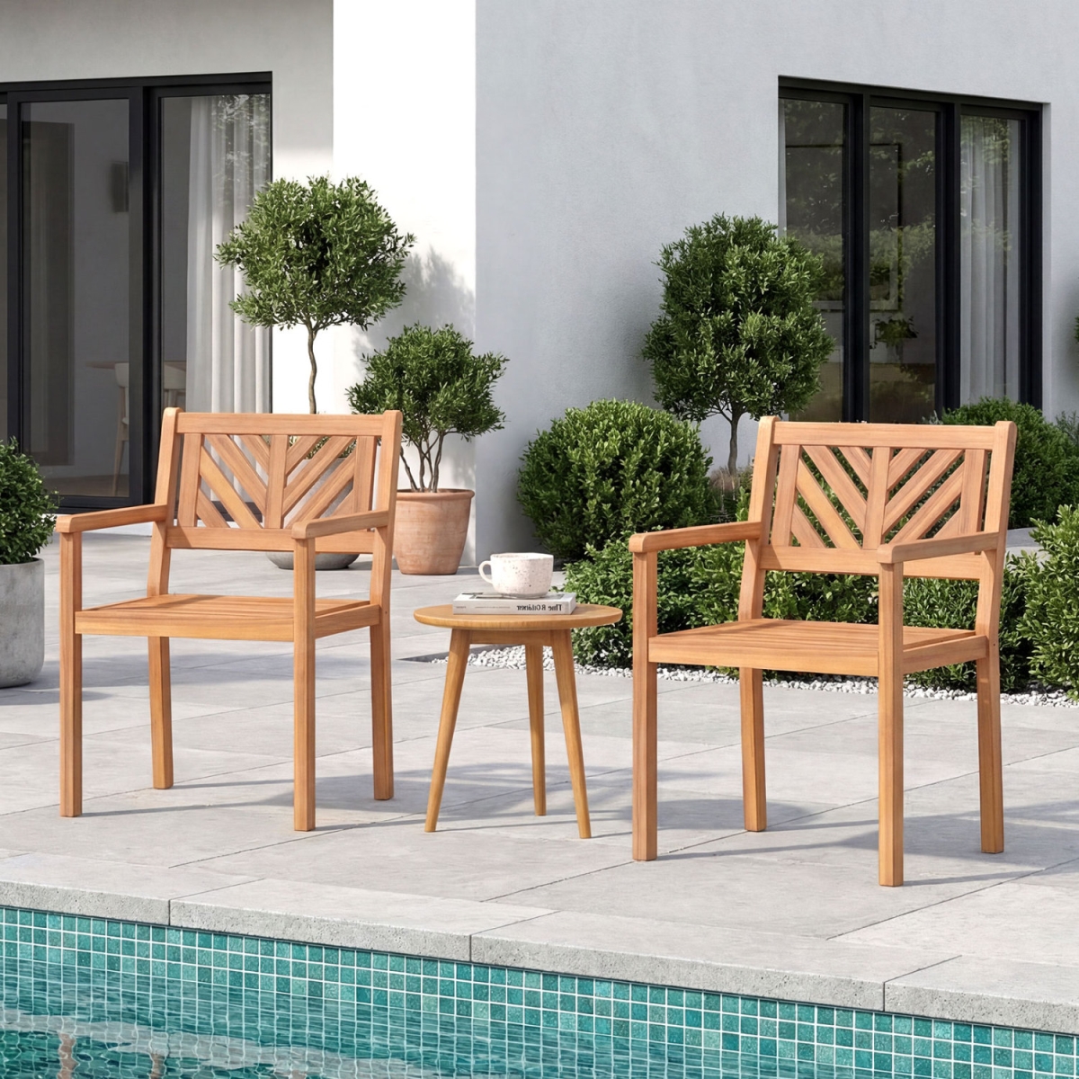 2-JV14137-2 Outdoor Acacia Wood Patio Dining Chairs Garden Seating Chairs with 400 lbs Capacity - Set of 4