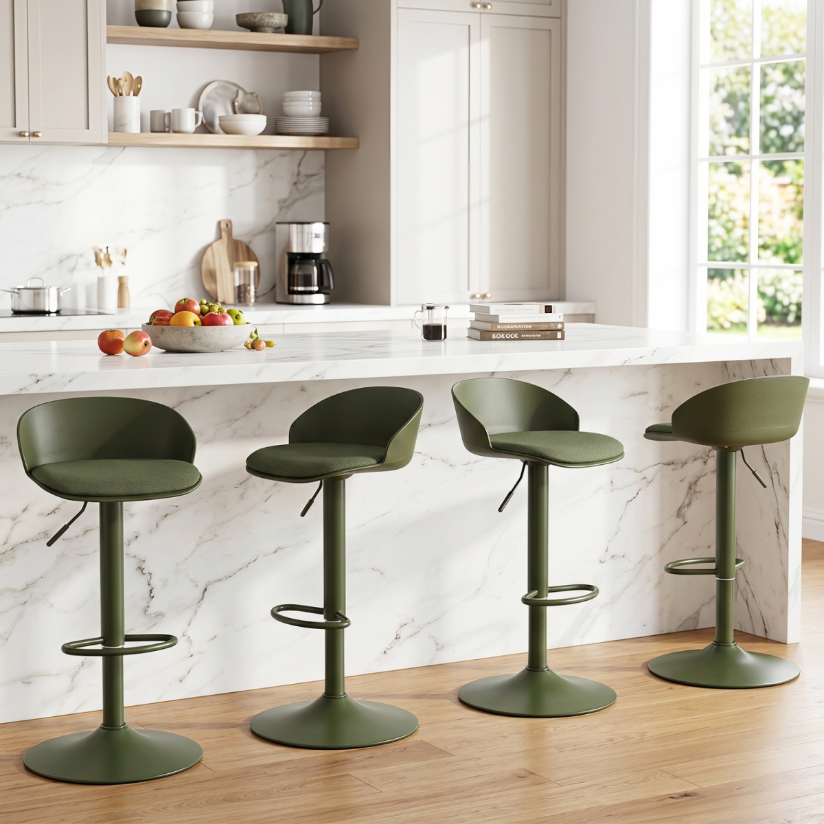2-JV14658GN-2 Adjustable Swivel Bar Stools with Back & Footrest 330 lbs for Dining - Green - Set of 4