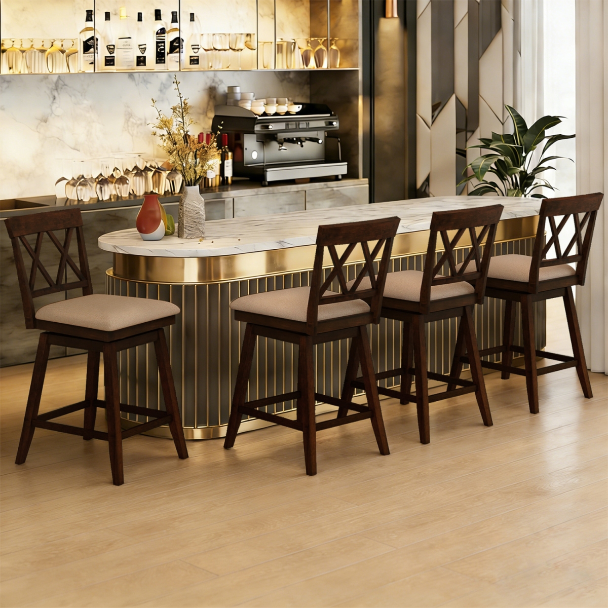 2-JV13469ES-24 24 in. Counter Height Barstools with Backrest & Upholstered Seat Cushion, Espresso - Set of 4