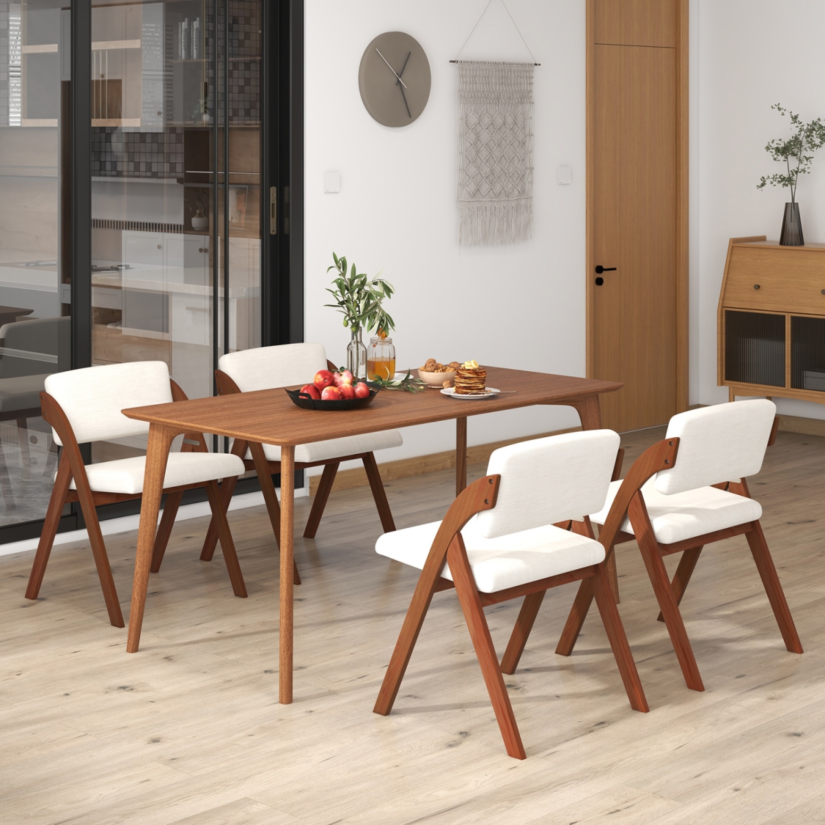 2-JV14147WN Folding Kitchen Dining Chairs with Rubber Wood Legs - Walnut - Set of 4