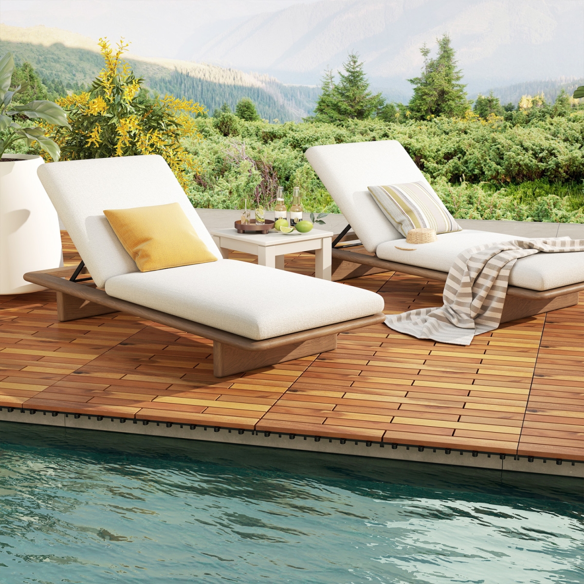 2-GX10016NA 24 x 12 in. Acacia Wood Interlocking Deck Tiles with Waterproof Design - Natural - 24 Piece