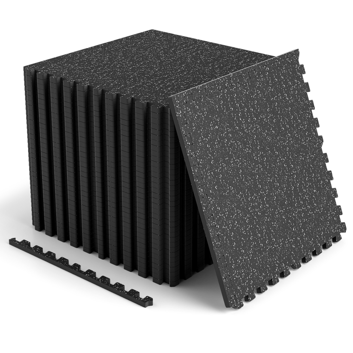2-HZ10643GR-12 0.39 in. Thick Rubber Top Exercise Mat 48 Sq. ft. with Boarders-Color - Gray - 2 Piece