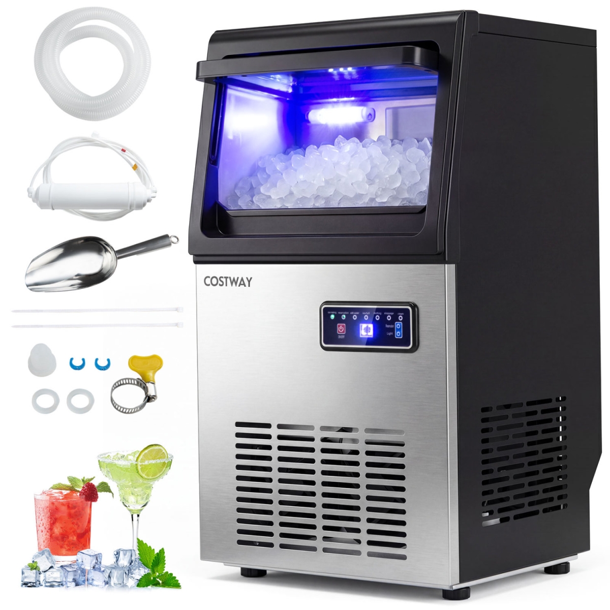 EP25967US 90 lbs-24H Commercial Nugget Ice Maker with Self-Cleaning - Black & White