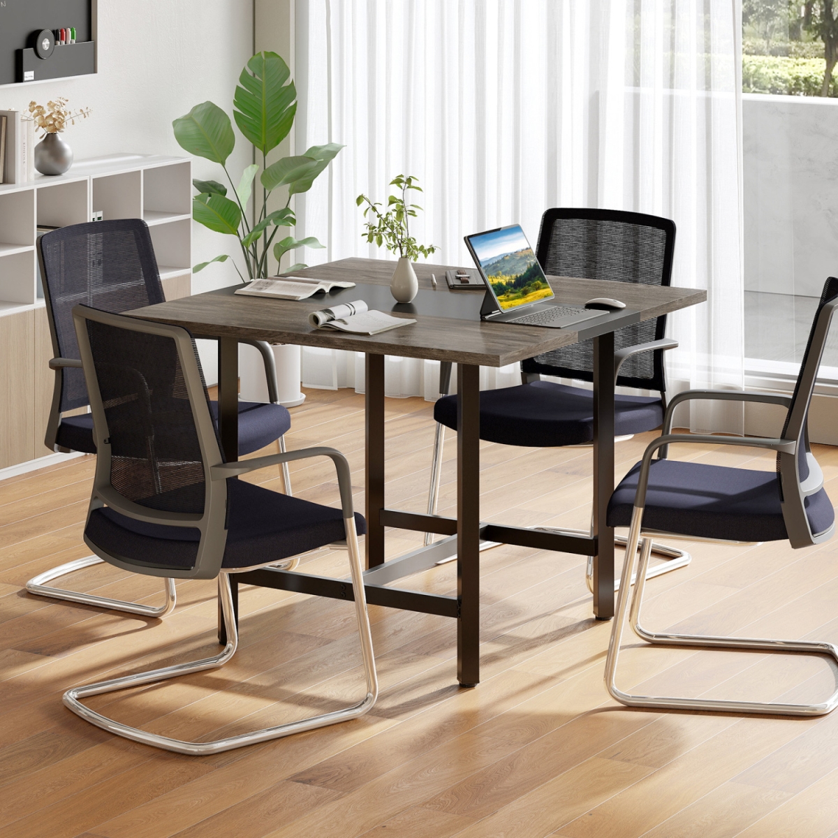 JV12610GR 39.5 in. Square Conference Table Meeting Room Table with Thickened Tabletop - Gray