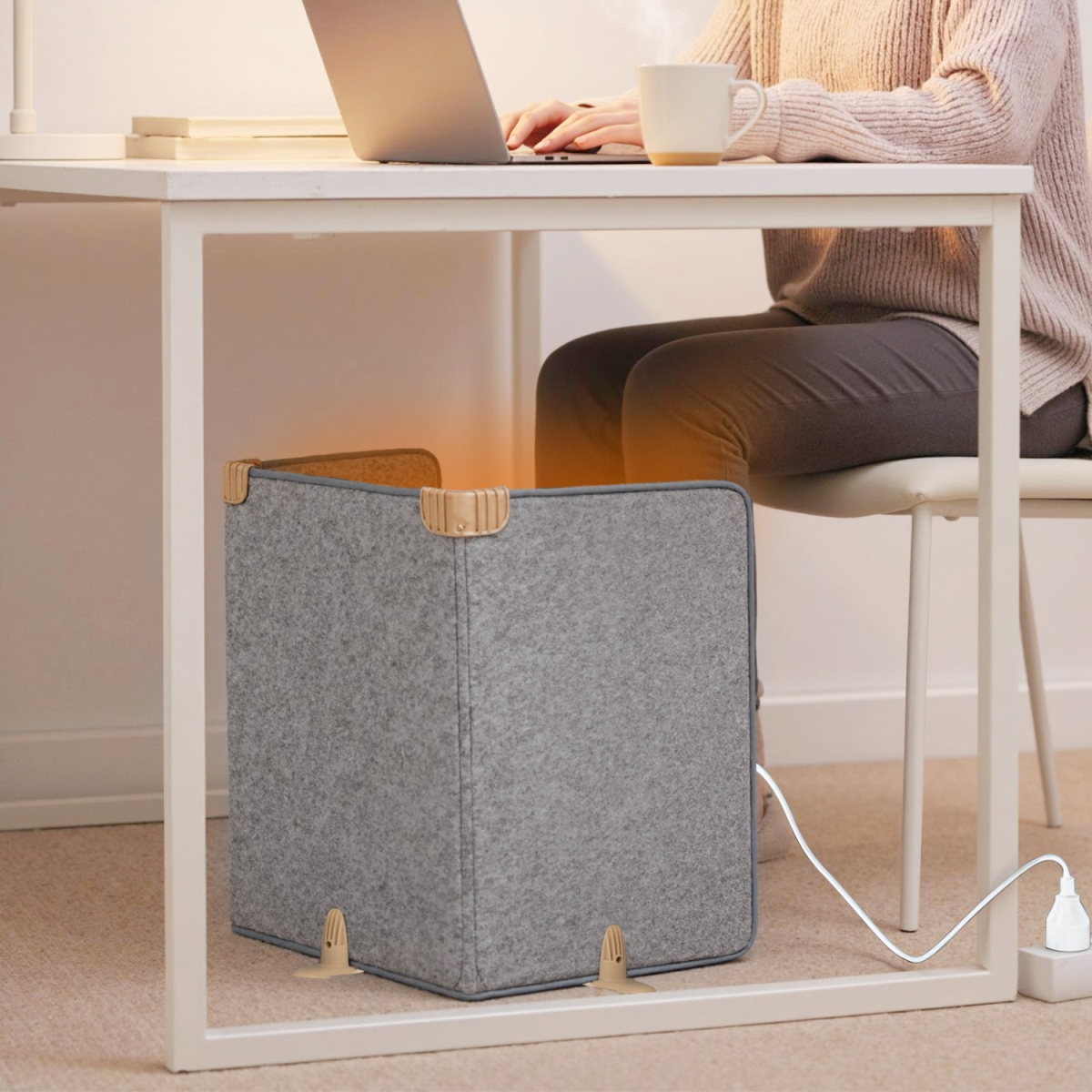 ES10589US-GR 3-Fold Under Desk Space Heater with 3-Level Thermostat 4H Timer & Tip-Over Protection - Gray