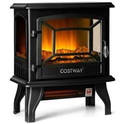 FP10057US-BK Freestanding Fireplace Heater with Realistic Dancing Flame Effect, Black