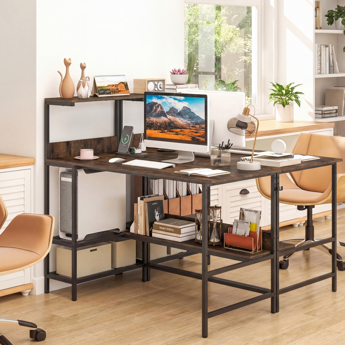 CB11111US-CF 48 in. Computer Desk with Power Outlets & Storage Shelves - Rustic Brown