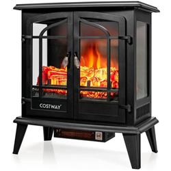 FP10059US-BK 25 in. Freestanding Electric Fireplace Heater with Realistic Flame effect, Black