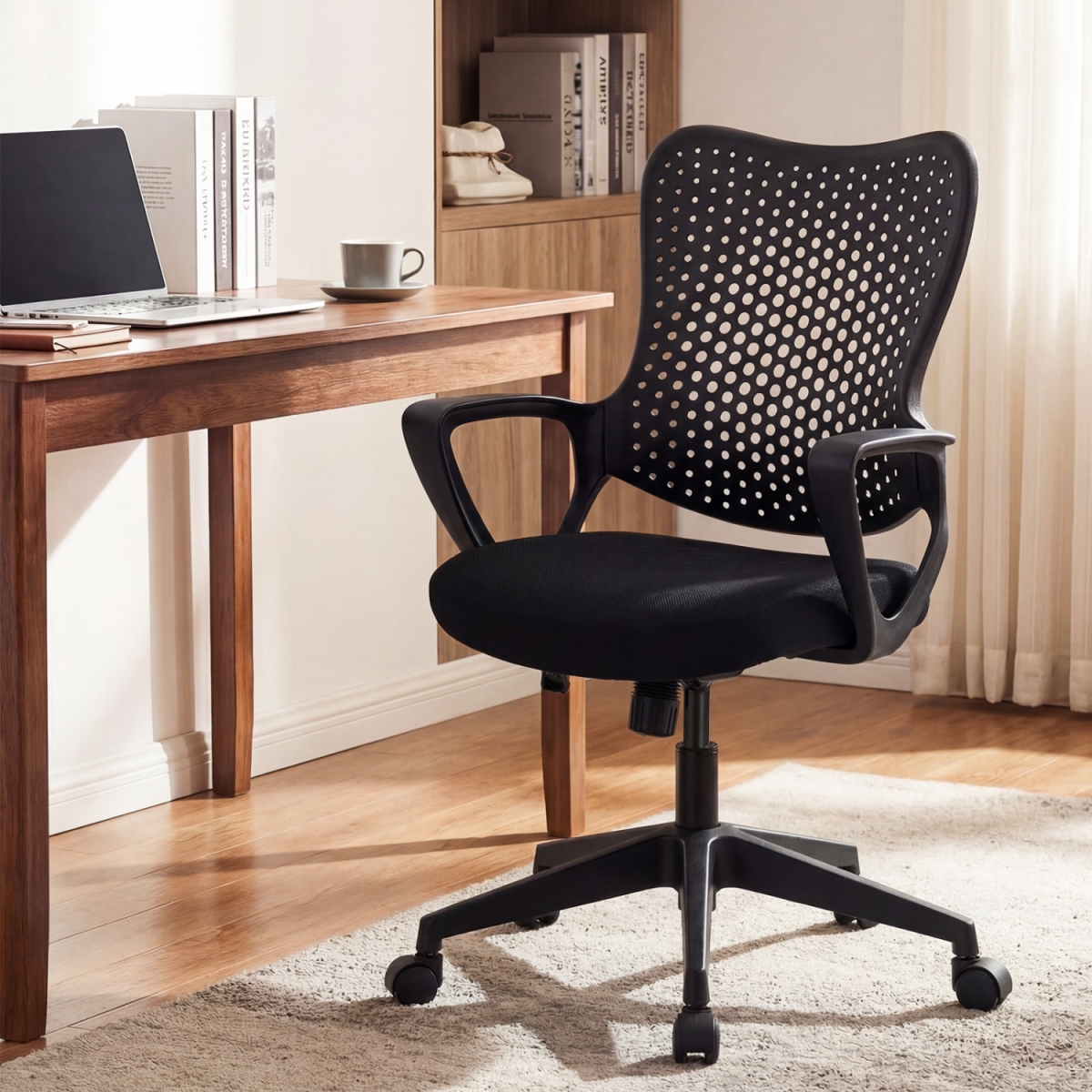 CB11076DK Ergonomic Office Chair Height Adjustable Computer Desk Chair with Breathable Butterfly Back - Black