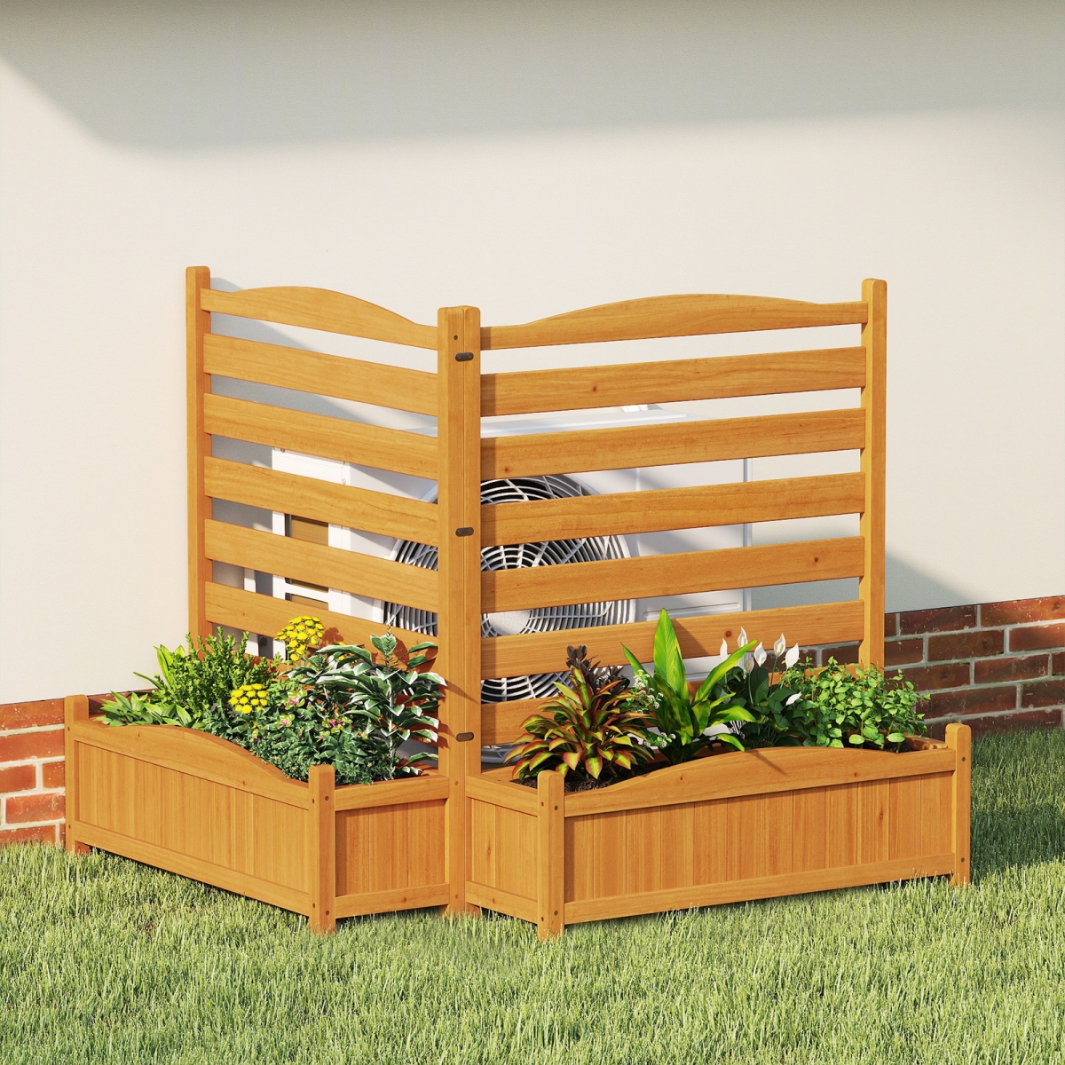 GT4539YW 2-Panel Freestanding Outdoor Wood Privacy Screen - Yellow