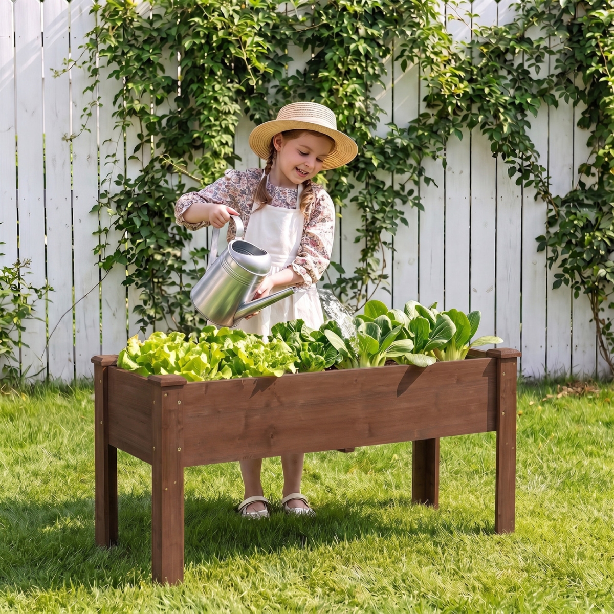 GT4629CF Wooden Raised Garden Bed with Legs Elevated Planter Box with Drainage Holes - Coffee