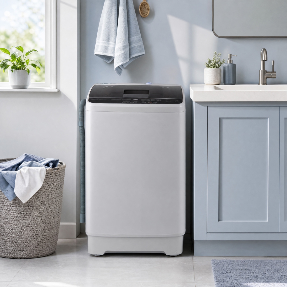 FP11188US-GR Full Automatic Washing Machine with 8 Preset Programs 6 Water Levels & Built-in Drain Pump - Gray