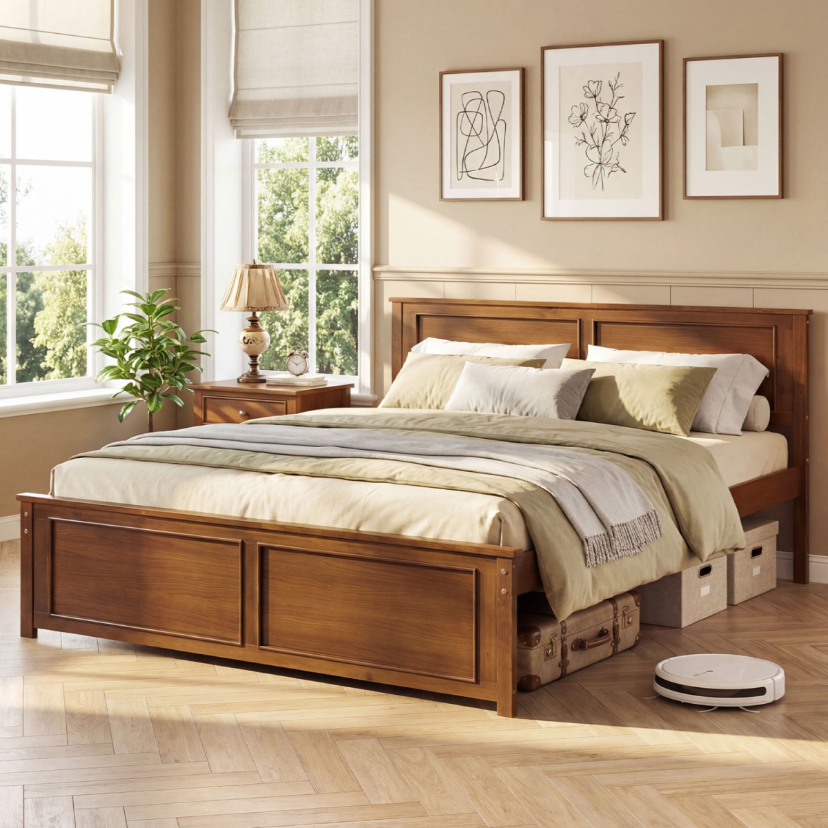 HU11438BN-Q Wooden Bed Frame with Headboard - Queen Size