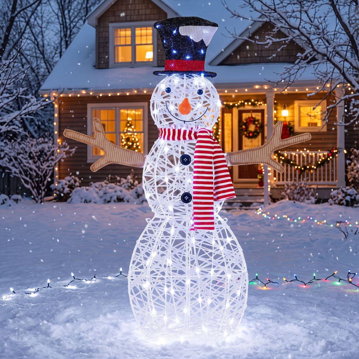 EU10017US-BE Lighted Snowman Christmas Decoration with Cold White LED Lights - White