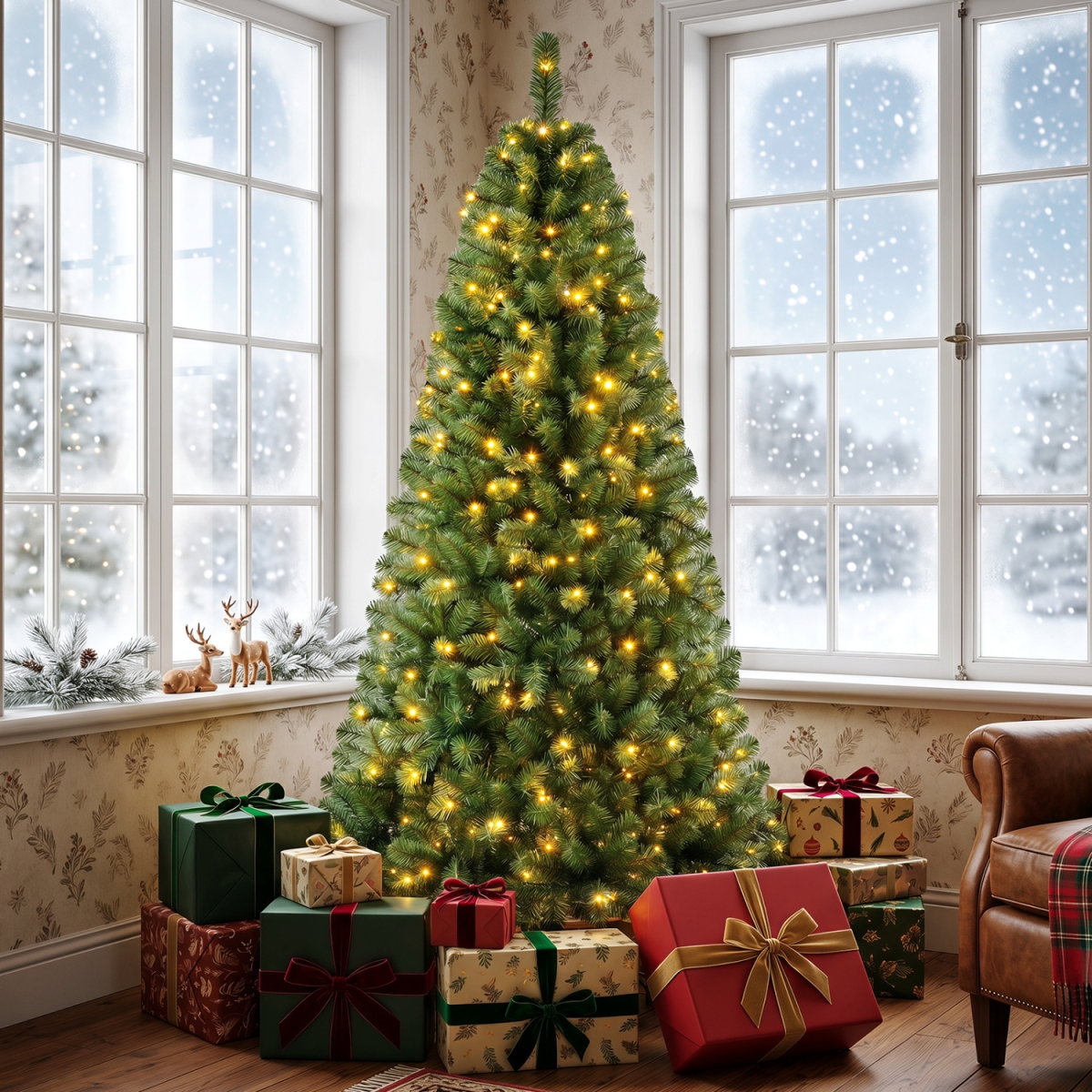 CM25550US-LGN 7 ft. Pre-Lit Artificial Christmas Tree with Full Branch Tips - Green