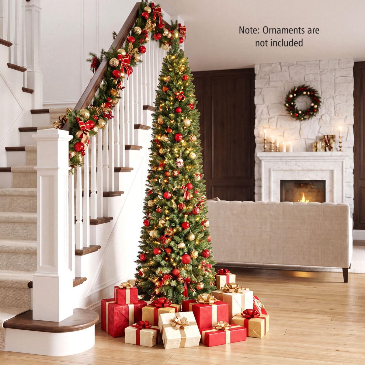 CM25558US-GNS 6 ft. Pre-Lit Pencil Christmas Tree with 180 Warm White LED Lights
